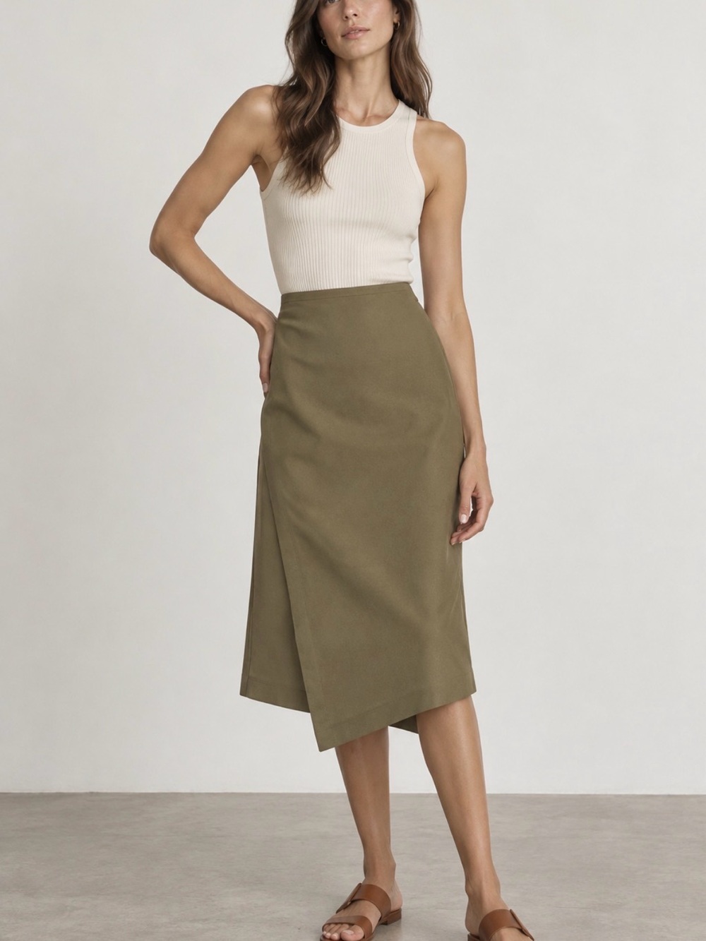 Vince Utility Asymmetric Paneled MIDI Skirt Minimalist Quiet Luxury